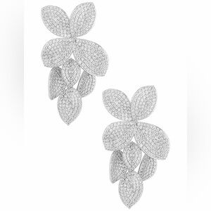 Adina Eden Revolve Pave CZ Stone Fancy Flower Petals Drop Stud Earrings Gift New